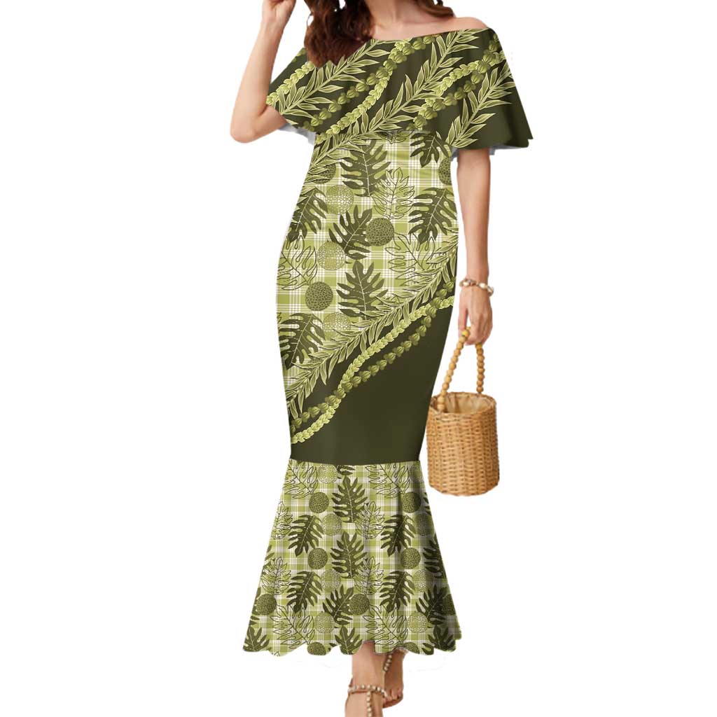 Hawaii Breadfruit Palaka Mermaid Dress Omaomao Maile Lei - Polynesian Pride