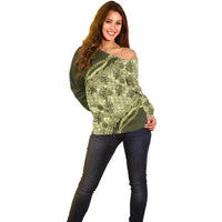 Hawaii Breadfruit Palaka Off Shoulder Sweater Omaomao Maile Lei LT9 - Polynesian Pride