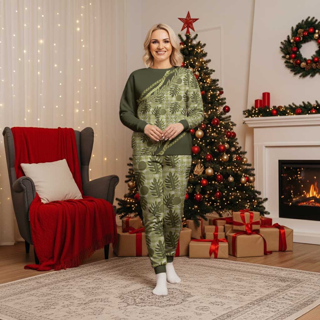 Hawaii Breadfruit Palaka Christmas Pajama Set Omaomao Maile Lei - Polynesian Pride