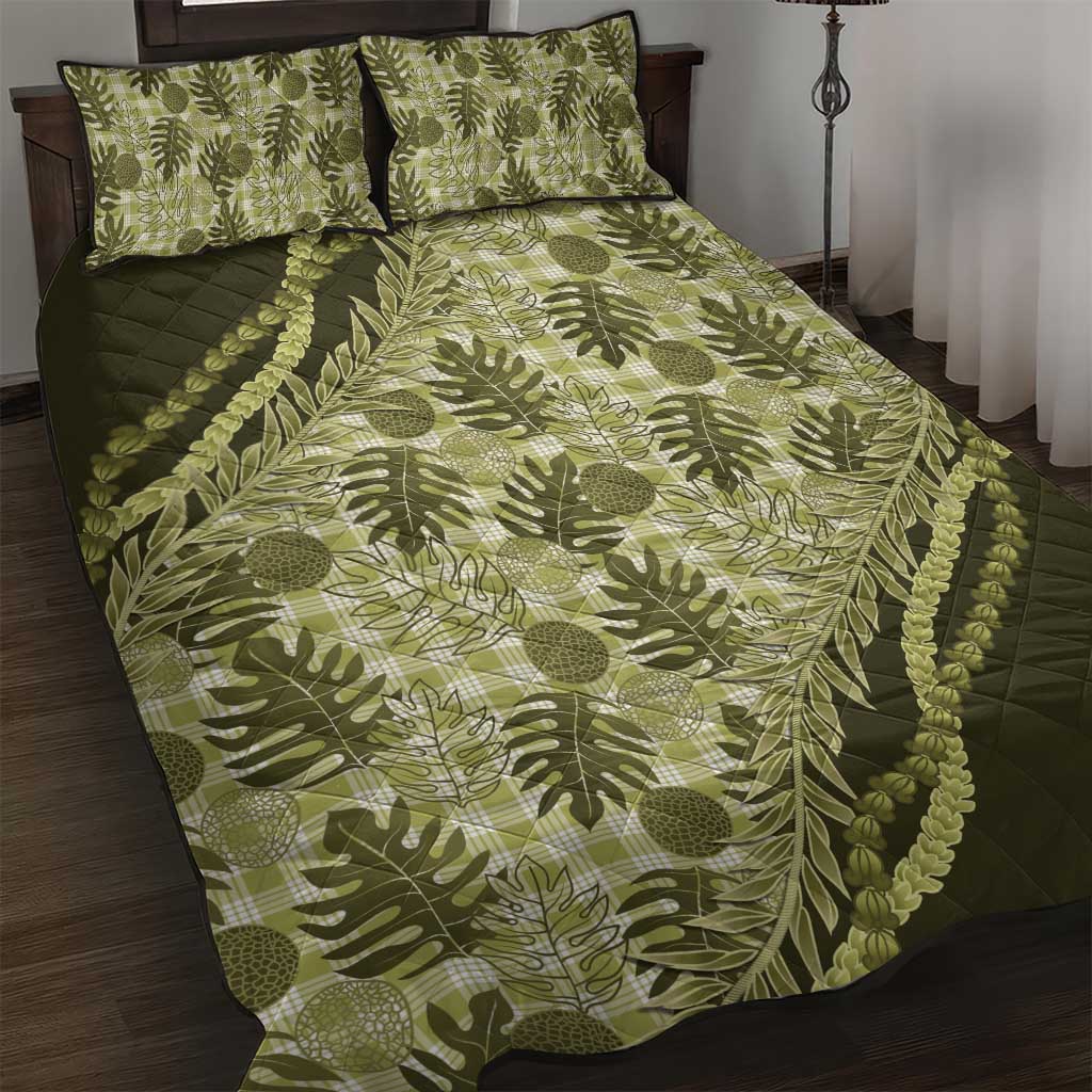 Hawaii Breadfruit Palaka Quilt Bed Set Omaomao Maile Lei - Polynesian Pride
