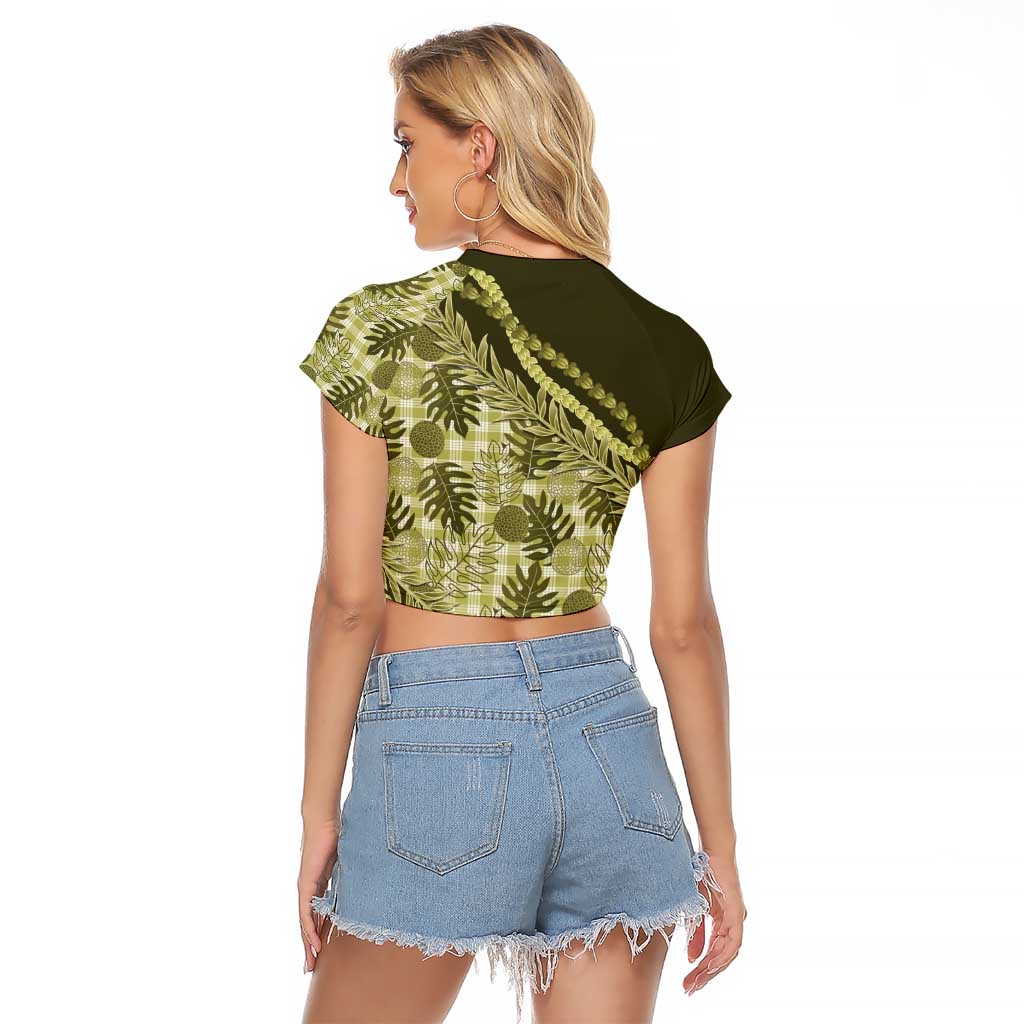 Hawaii Breadfruit Palaka Raglan Cropped T Shirt Omaomao Maile Lei - Polynesian Pride