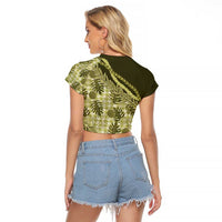 Hawaii Breadfruit Palaka Raglan Cropped T Shirt Omaomao Maile Lei - Polynesian Pride