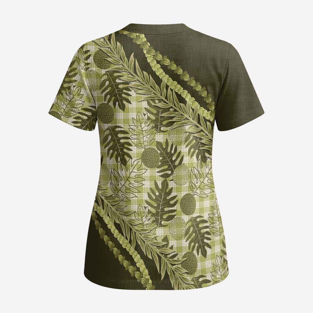 Hawaii Breadfruit Palaka Scrub Top Omaomao Maile Lei - Polynesian Pride