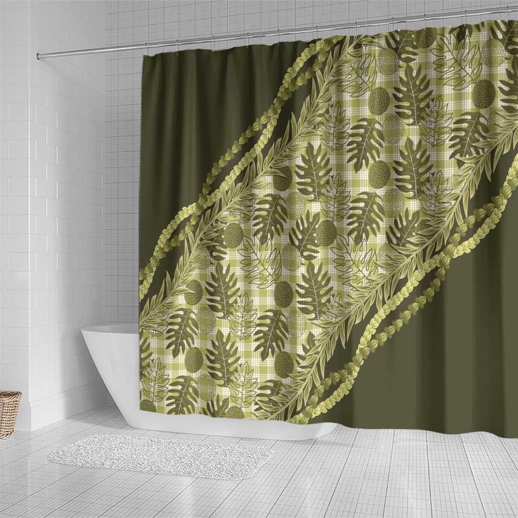 Hawaii Breadfruit Palaka Shower Curtain Omaomao Maile Lei - Polynesian Pride