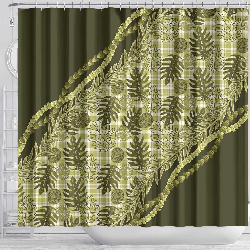 Hawaii Breadfruit Palaka Shower Curtain Omaomao Maile Lei - Polynesian Pride