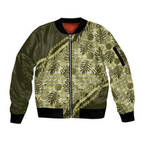 Hawaii Breadfruit Palaka Sleeve Zip Bomber Jacket Omaomao Maile Lei LT9 Unisex Green - Polynesian Pride