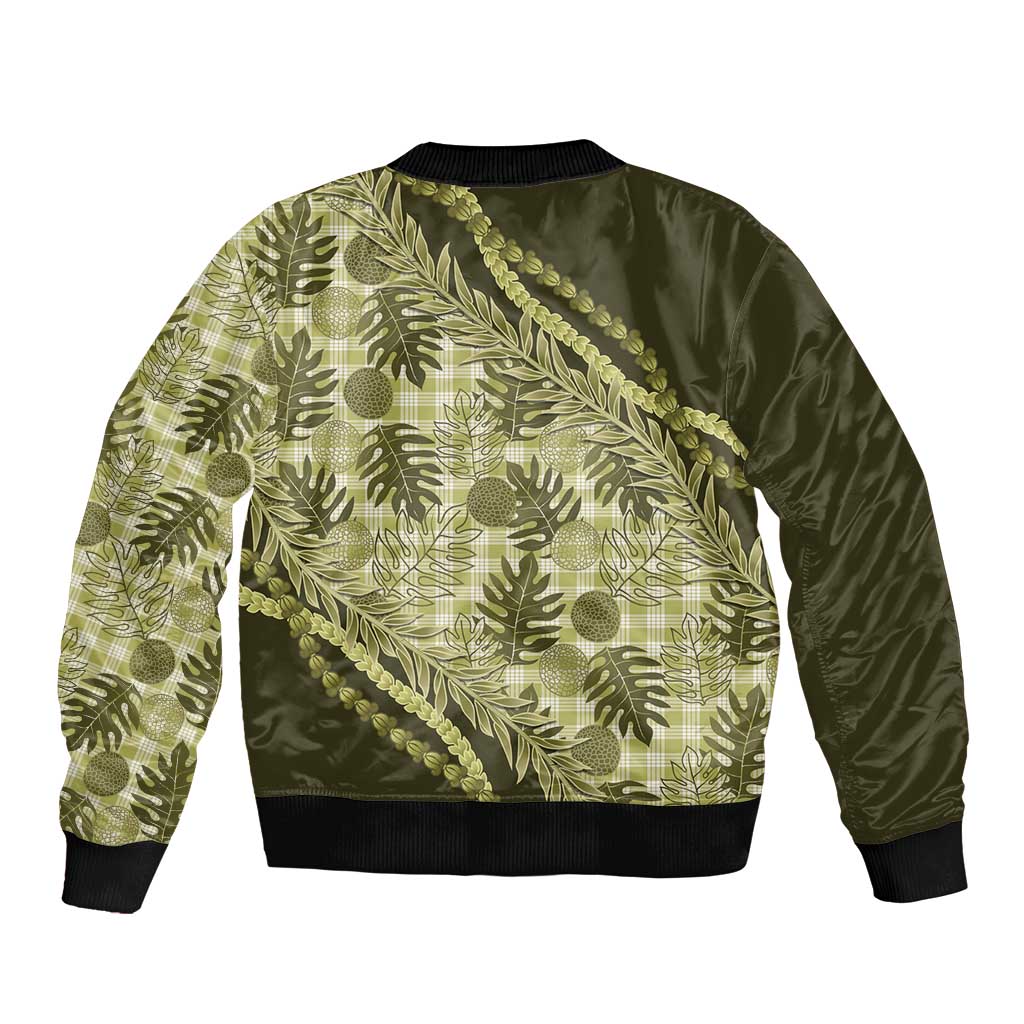 Hawaii Breadfruit Palaka Sleeve Zip Bomber Jacket Omaomao Maile Lei LT9 - Polynesian Pride