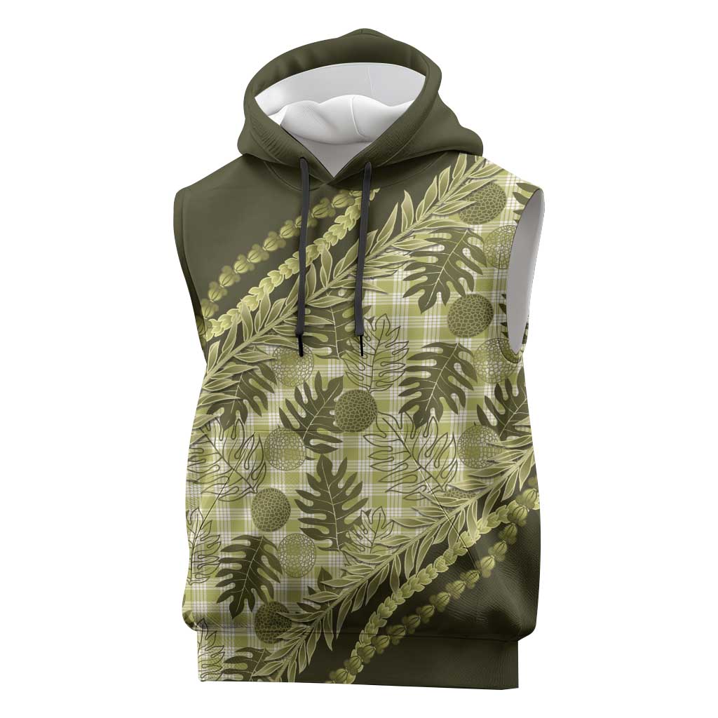 Hawaii Breadfruit Palaka Sleeveless Hoodie Omaomao Maile Lei - Polynesian Pride