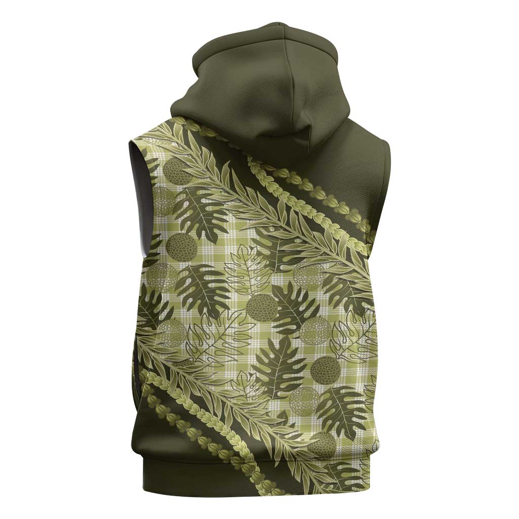 Hawaii Breadfruit Palaka Sleeveless Hoodie Omaomao Maile Lei - Polynesian Pride