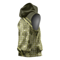 Hawaii Breadfruit Palaka Sleeveless Hoodie Omaomao Maile Lei - Polynesian Pride