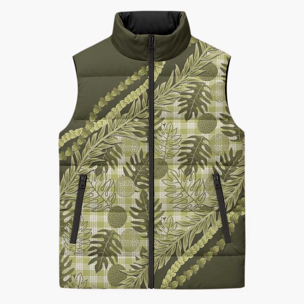Hawaii Breadfruit Palaka Sleeveless Puffer Jacket Omaomao Maile Lei - Polynesian Pride