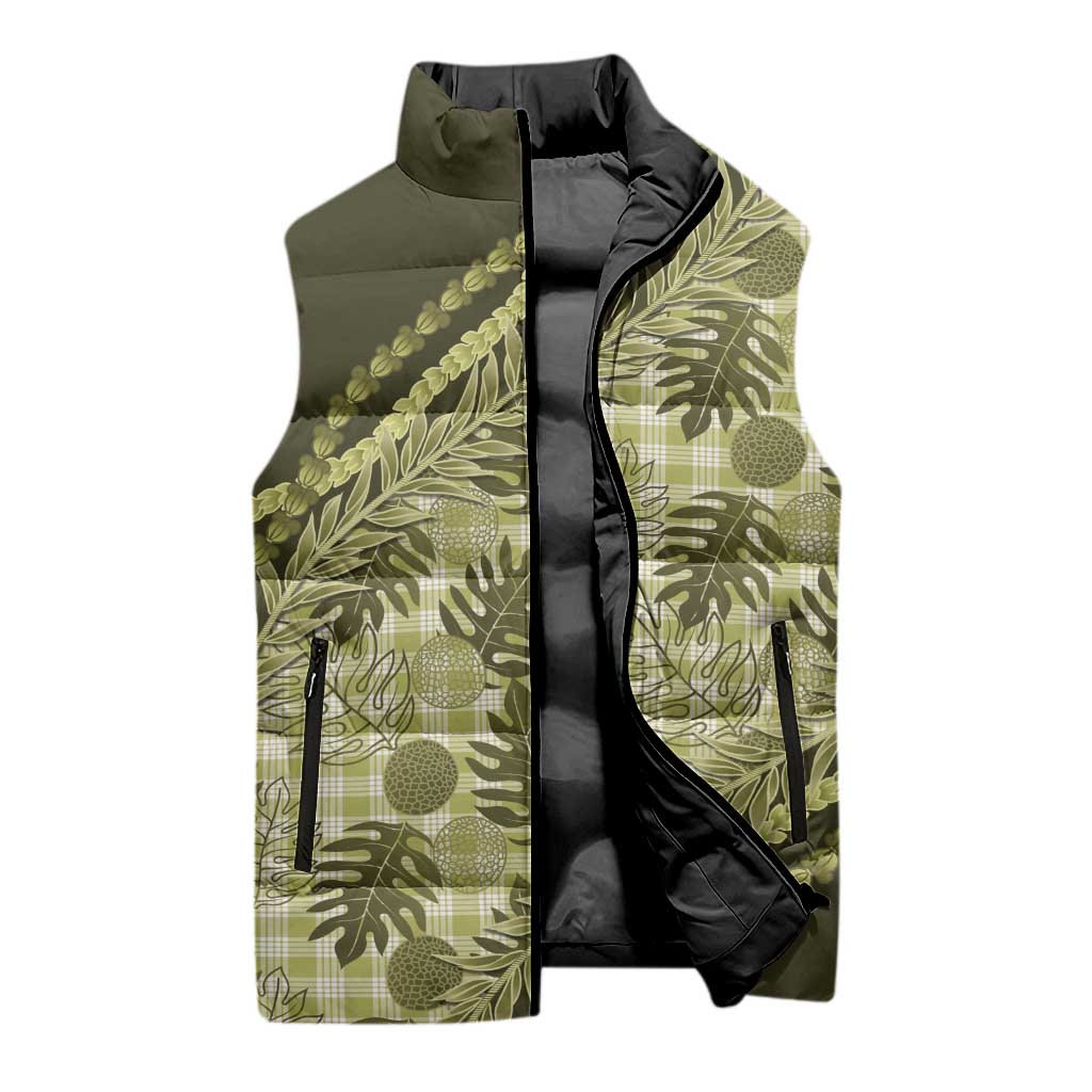 Hawaii Breadfruit Palaka Sleeveless Puffer Jacket Omaomao Maile Lei - Polynesian Pride