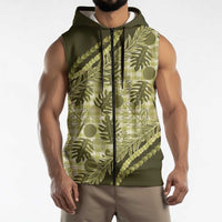 Hawaii Breadfruit Palaka Sleeveless Zip Hoodie Omaomao Maile Lei - Polynesian Pride