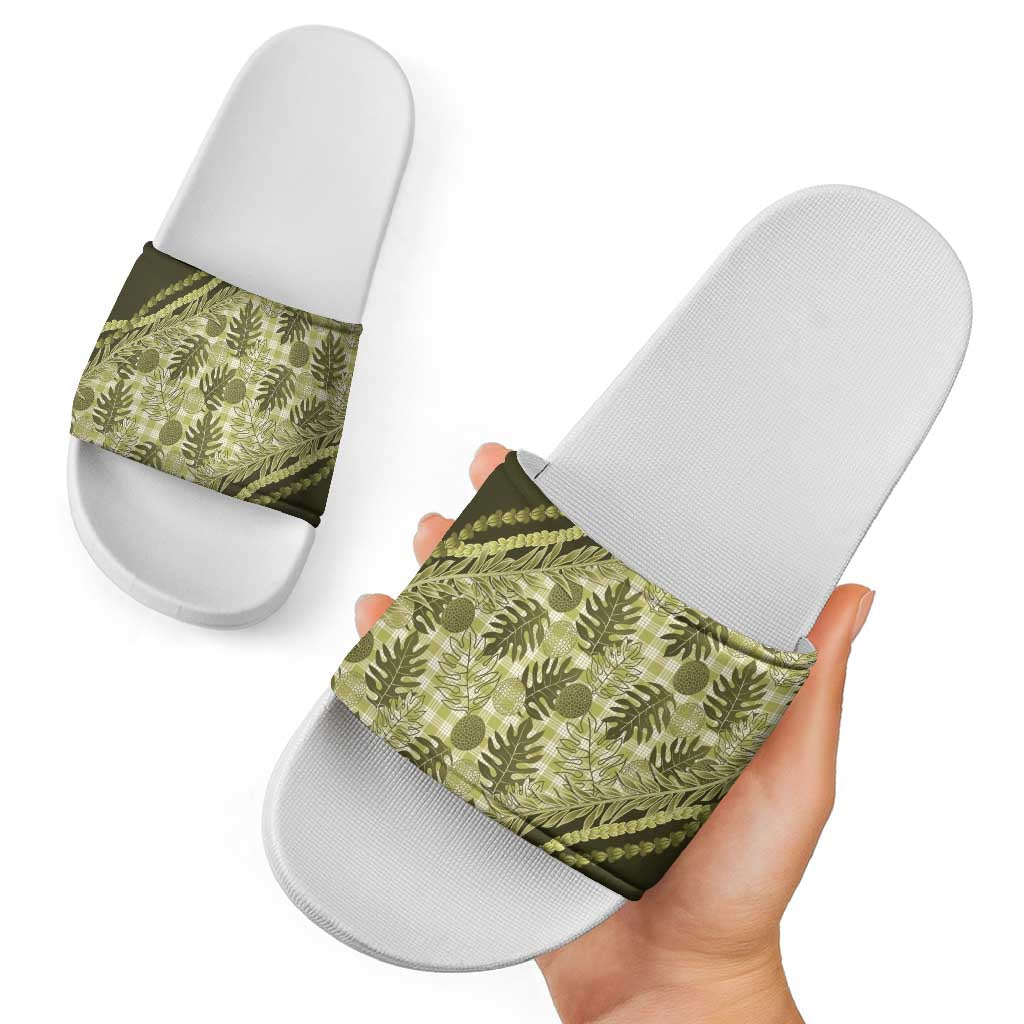 Hawaii Breadfruit Palaka Slide Sandals Omaomao Maile Lei - Polynesian Pride