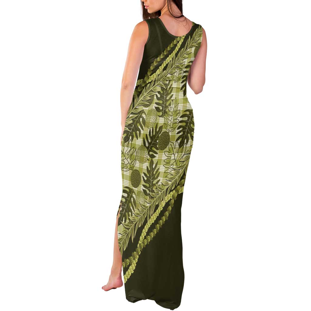 Hawaii Breadfruit Palaka Tank Maxi Dress Omaomao Maile Lei LT9 - Polynesian Pride