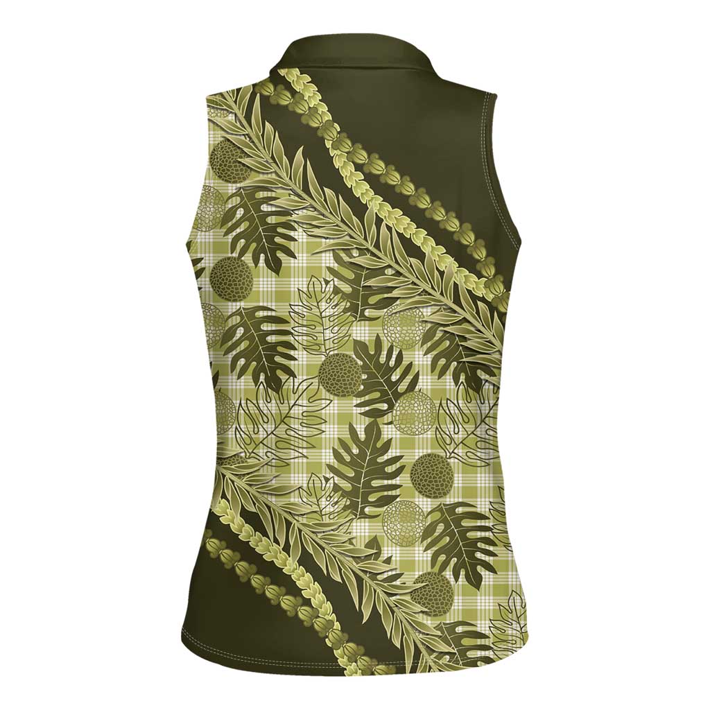 Hawaii Breadfruit Palaka Women Sleeveless Polo Shirt Omaomao Maile Lei - Polynesian Pride