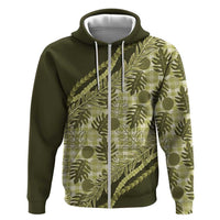 Hawaii Breadfruit Palaka Zip Hoodie Omaomao Maile Lei - Polynesian Pride