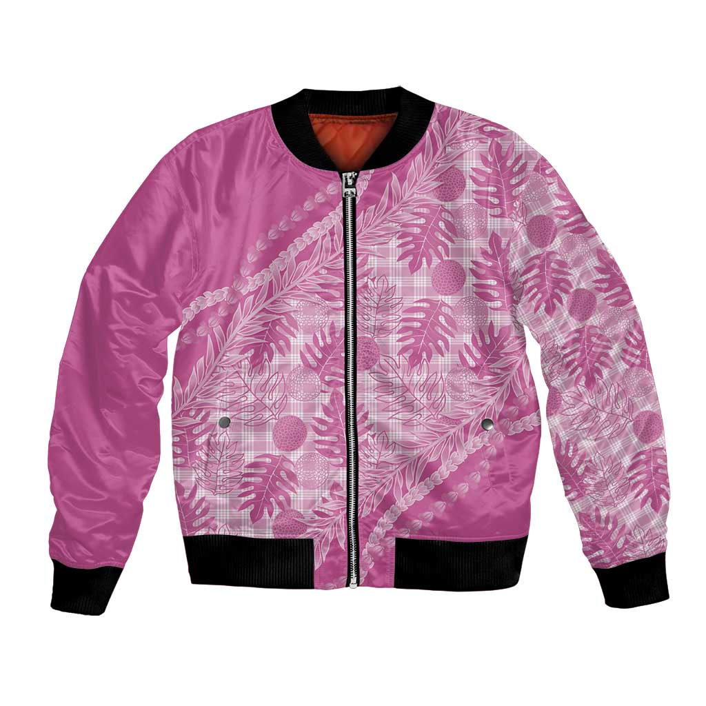 Hawaii Breadfruit Palaka Bomber Jacket Omaomao Ulaula Maile Lei LT9 Unisex Pink - Polynesian Pride