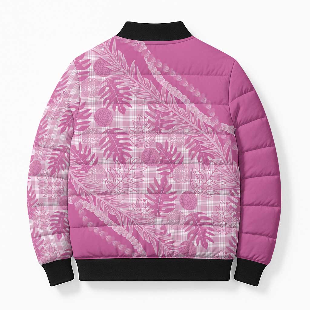 Hawaii Breadfruit Palaka Bomber Puffer Jacket Omaomao Ulaula Maile Lei - Polynesian Pride