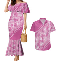 Hawaii Breadfruit Palaka Couples Matching Mermaid Dress and Hawaiian Shirt Omaomao Ulaula Maile Lei - Polynesian Pride