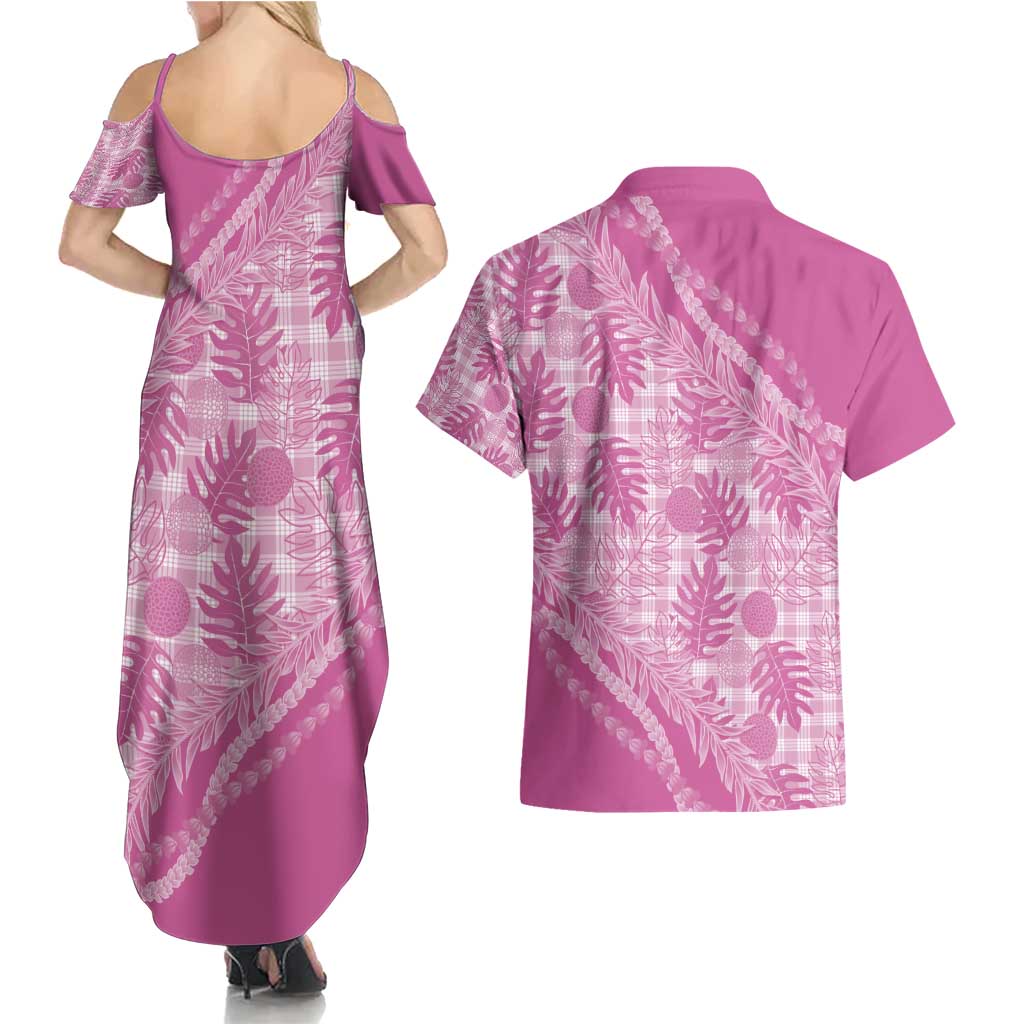 Hawaii Breadfruit Palaka Couples Matching Summer Maxi Dress and Hawaiian Shirt Omaomao Ulaula Maile Lei - Polynesian Pride