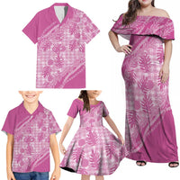 Hawaii Breadfruit Palaka Family Matching Off Shoulder Maxi Dress and Hawaiian Shirt Omaomao Ulaula Maile Lei - Polynesian Pride
