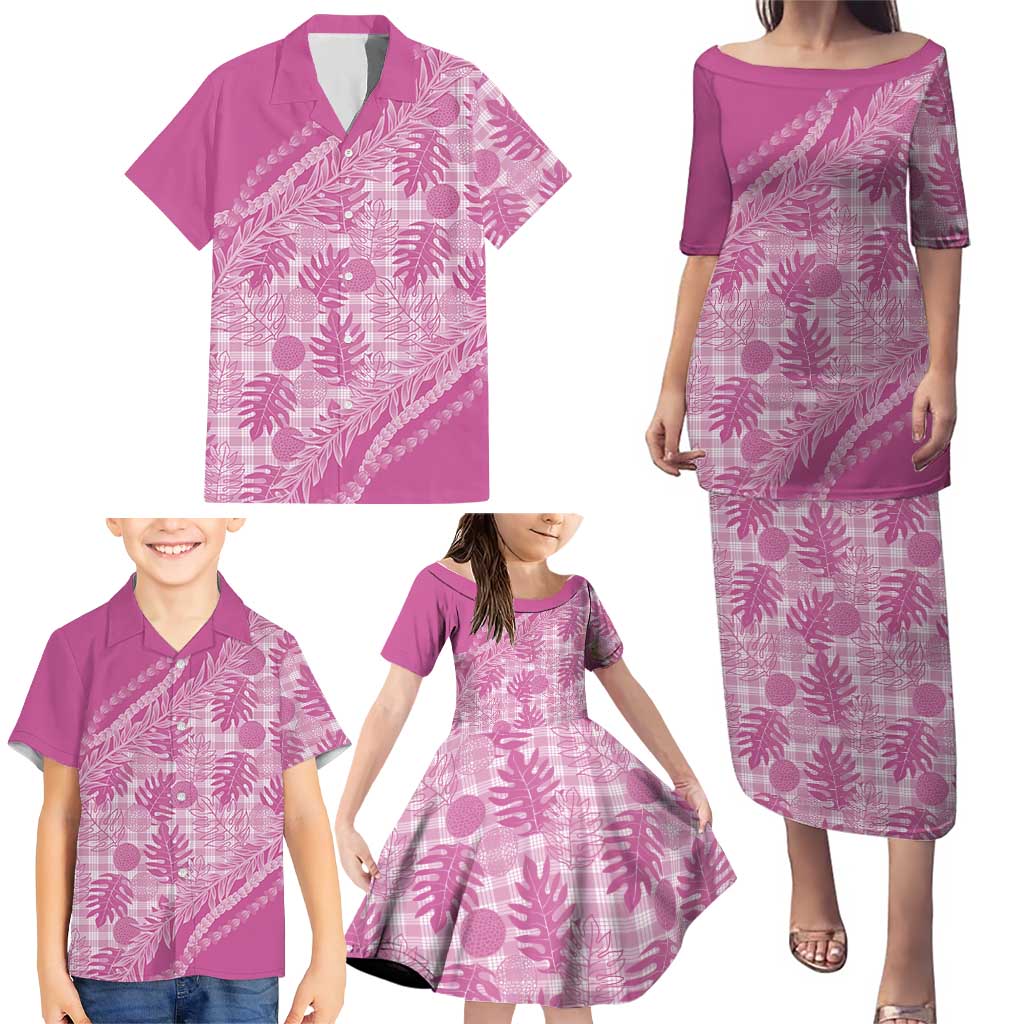 Hawaii Breadfruit Palaka Family Matching Puletasi and Hawaiian Shirt Omaomao Ulaula Maile Lei - Polynesian Pride