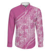 Hawaii Breadfruit Palaka Family Matching Puletasi and Hawaiian Shirt Omaomao Ulaula Maile Lei LT9 Dad's Shirt - Long Sleeve Pink - Polynesian Pride