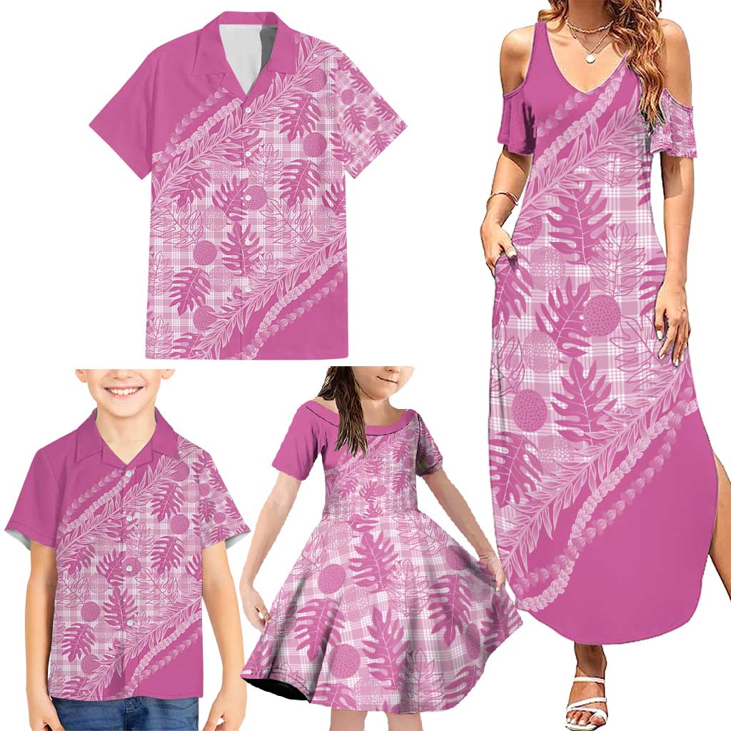 Hawaii Breadfruit Palaka Family Matching Summer Maxi Dress and Hawaiian Shirt Omaomao Ulaula Maile Lei - Polynesian Pride