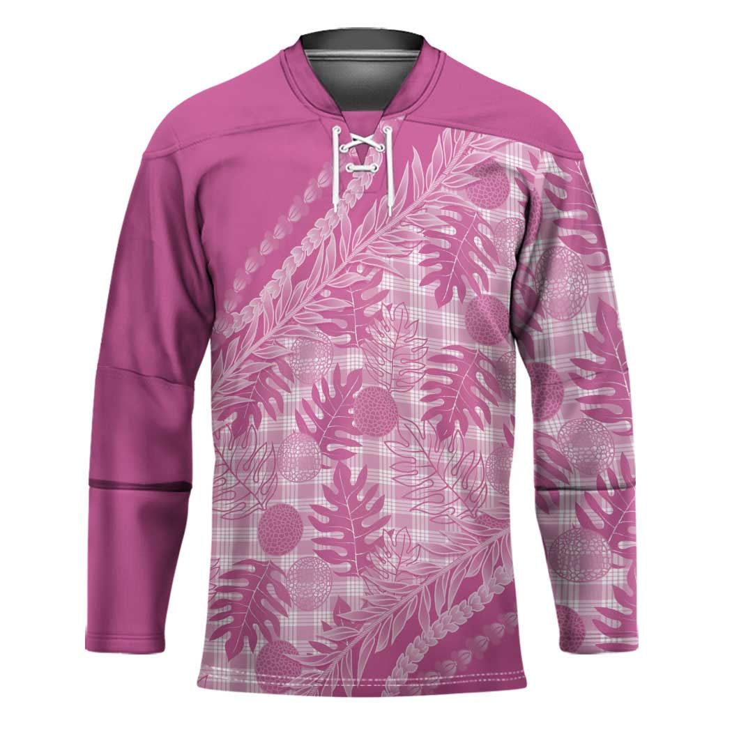 Hawaii Breadfruit Palaka Hockey Jersey Omaomao Ulaula Maile Lei LT9 Unisex Pink - Polynesian Pride