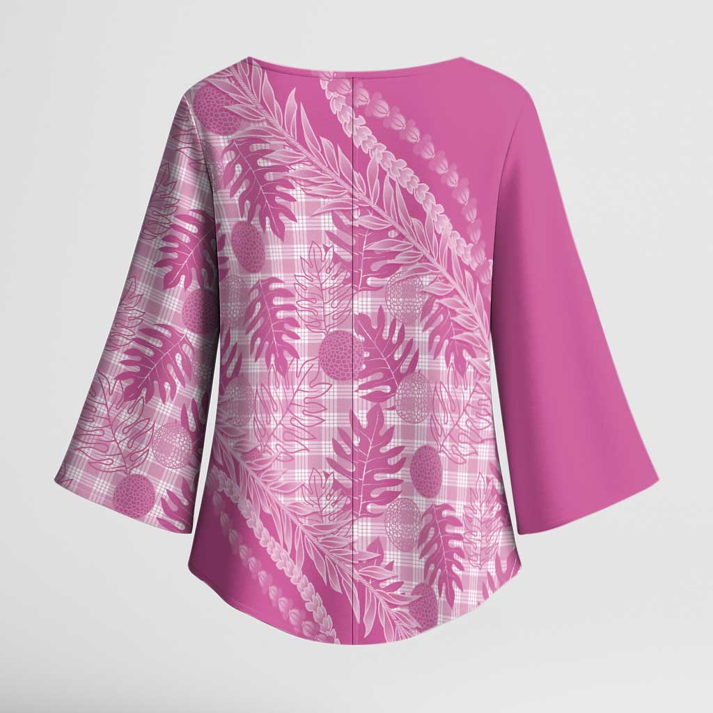 Hawaii Breadfruit Palaka Kimono Sleeve Blouse Omaomao Ulaula Maile Lei - Polynesian Pride