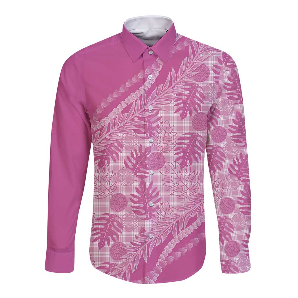 Hawaii Breadfruit Palaka Long Sleeve Button Shirt Omaomao Ulaula Maile Lei - Polynesian Pride