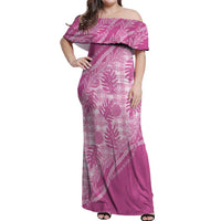Hawaii Breadfruit Palaka Off Shoulder Maxi Dress Omaomao Ulaula Maile Lei - Polynesian Pride