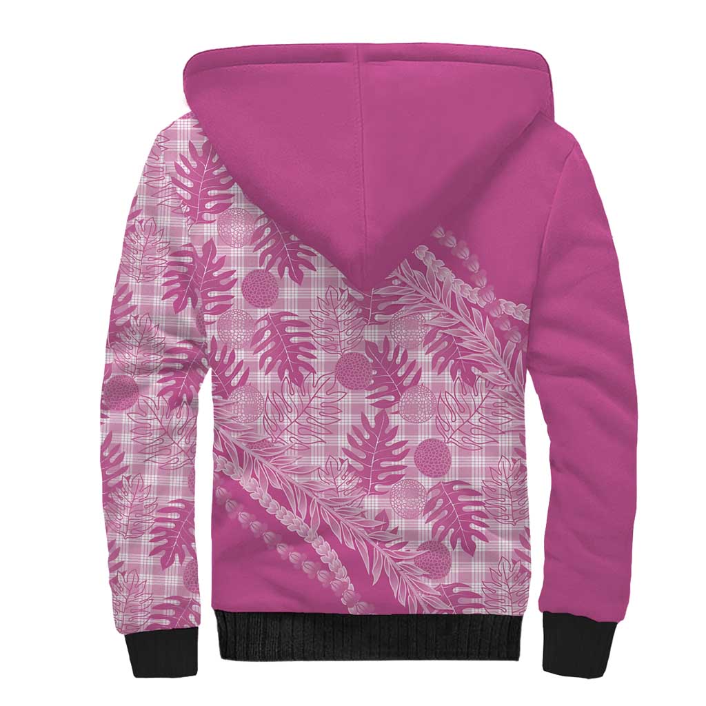 Hawaii Breadfruit Palaka Sherpa Hoodie Omaomao Ulaula Maile Lei - Polynesian Pride