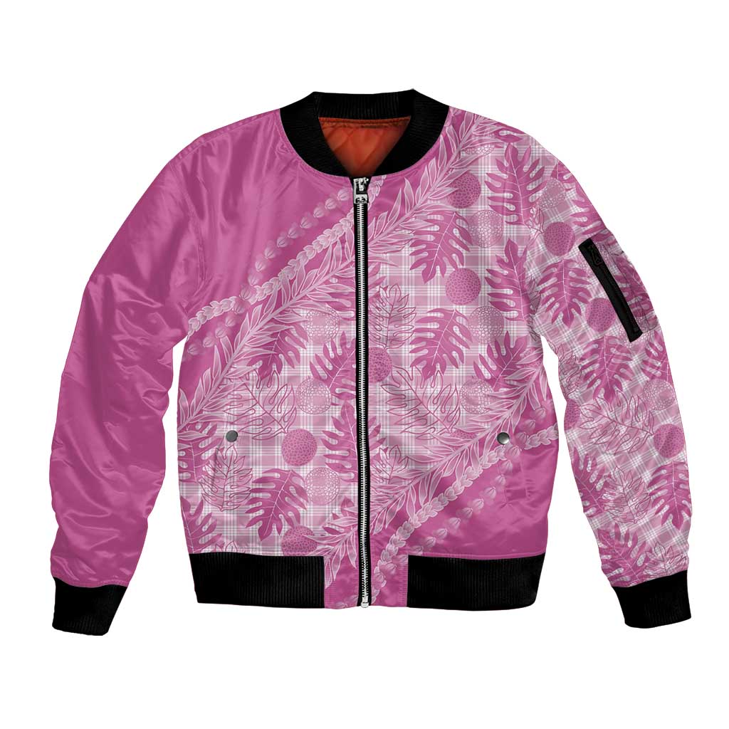 Hawaii Breadfruit Palaka Sleeve Zip Bomber Jacket Omaomao Ulaula Maile Lei - Polynesian Pride