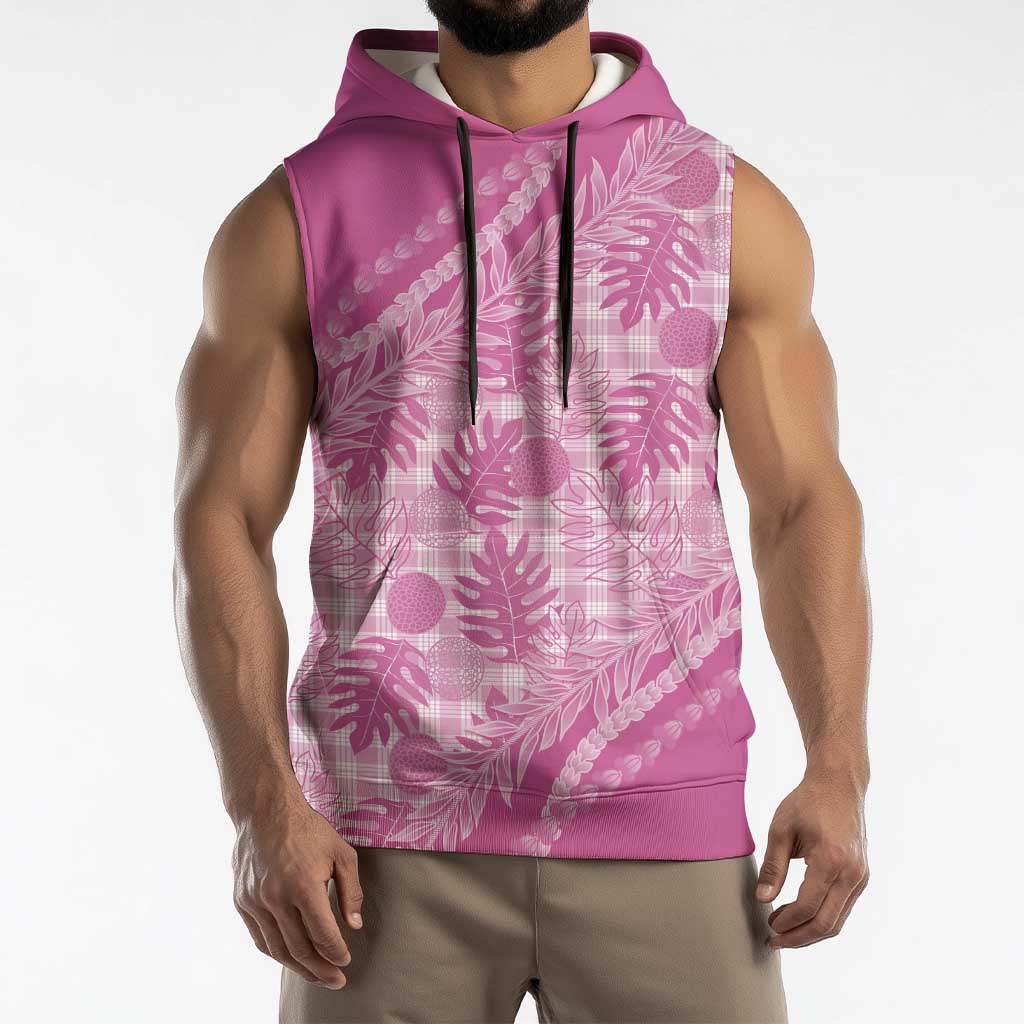 Hawaii Breadfruit Palaka Sleeveless Hoodie Omaomao Ulaula Maile Lei - Polynesian Pride