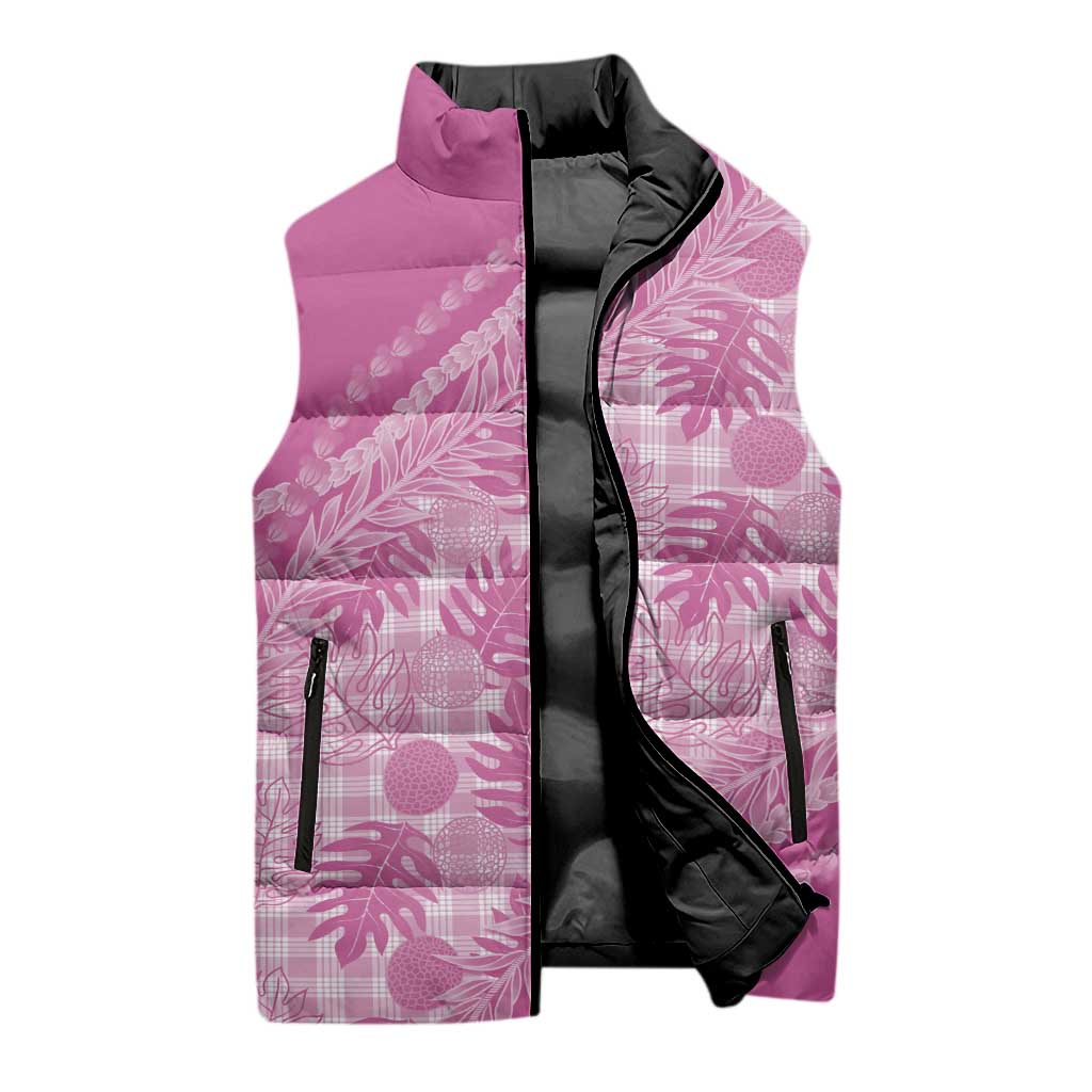 Hawaii Breadfruit Palaka Sleeveless Puffer Jacket Omaomao Ulaula Maile Lei - Polynesian Pride