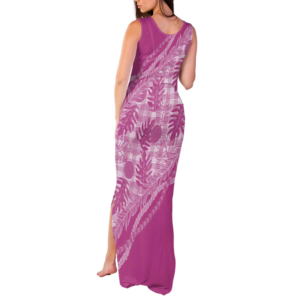 Hawaii Breadfruit Palaka Tank Maxi Dress Omaomao Ulaula Maile Lei LT9 - Polynesian Pride