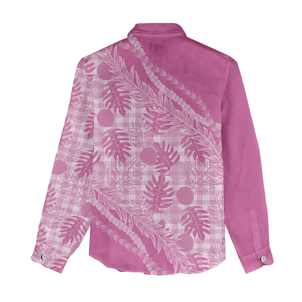 Hawaii Breadfruit Palaka Women Casual Shirt Omaomao Ulaula Maile Lei - Polynesian Pride