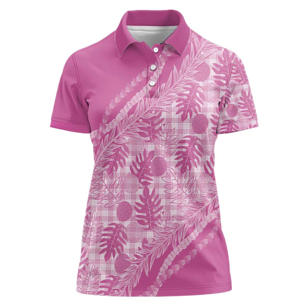 Hawaii Breadfruit Palaka Women Polo Shirt Omaomao Ulaula Maile Lei - Polynesian Pride