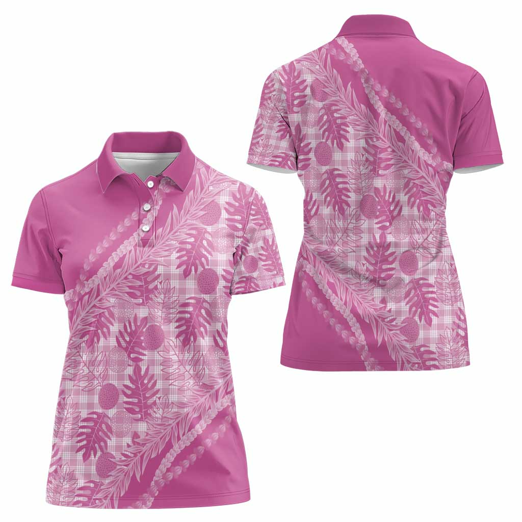 Hawaii Breadfruit Palaka Women Polo Shirt Omaomao Ulaula Maile Lei - Polynesian Pride