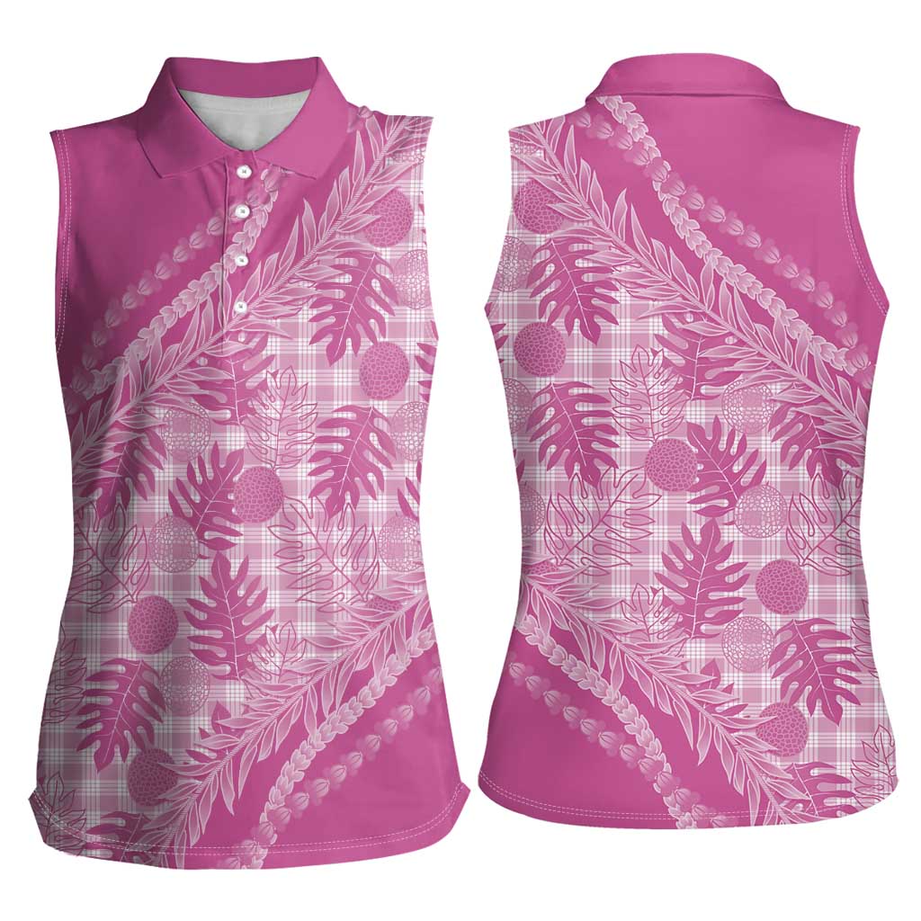 Hawaii Breadfruit Palaka Women Sleeveless Polo Shirt Omaomao Ulaula Maile Lei - Polynesian Pride