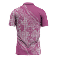 Hawaii Breadfruit Palaka Zipper Polo Shirt Omaomao Ulaula Maile Lei - Polynesian Pride