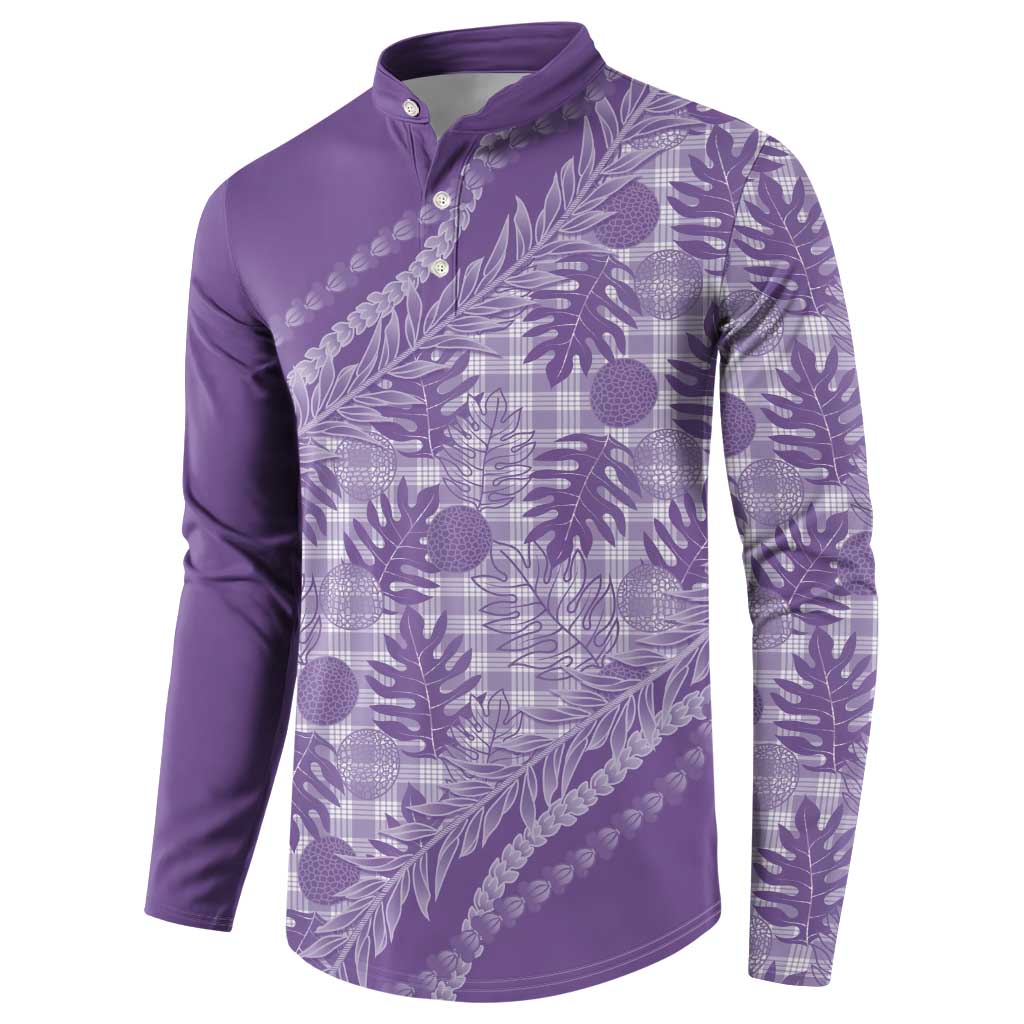 Hawaii Breadfruit Palaka Button Sweatshirt Poni Maile Lei - Polynesian Pride