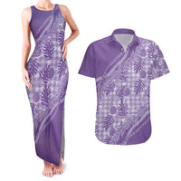 Hawaii Breadfruit Palaka Couples Matching Tank Maxi Dress and Hawaiian Shirt Poni Maile Lei - Polynesian Pride