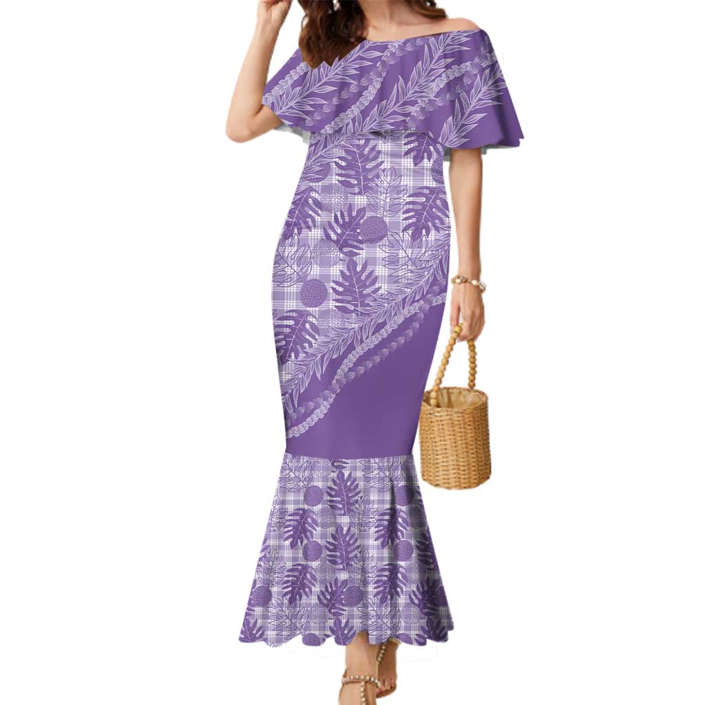 Hawaii Breadfruit Palaka Family Matching Mermaid Dress and Hawaiian Shirt Poni Maile Lei - Polynesian Pride