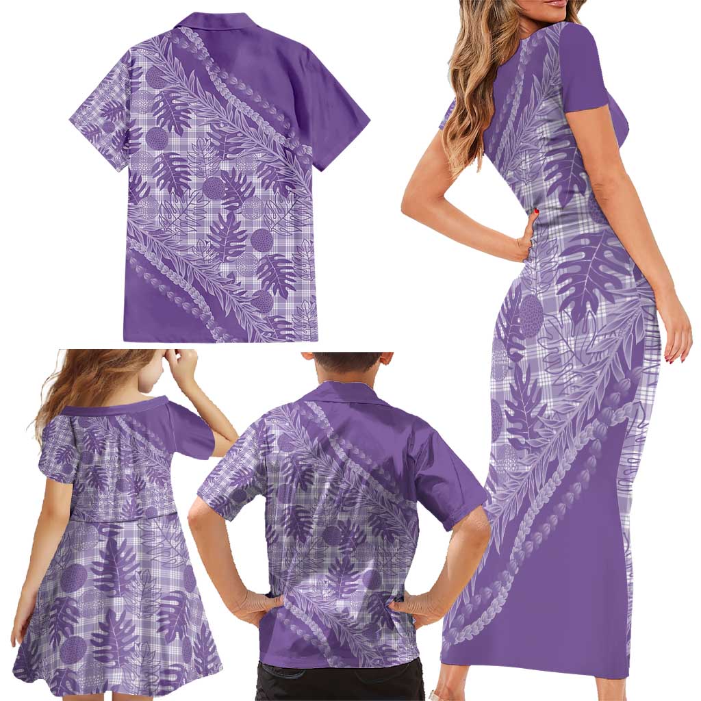 Hawaii Breadfruit Palaka Family Matching Short Sleeve Bodycon Dress and Hawaiian Shirt Poni Maile Lei - Polynesian Pride