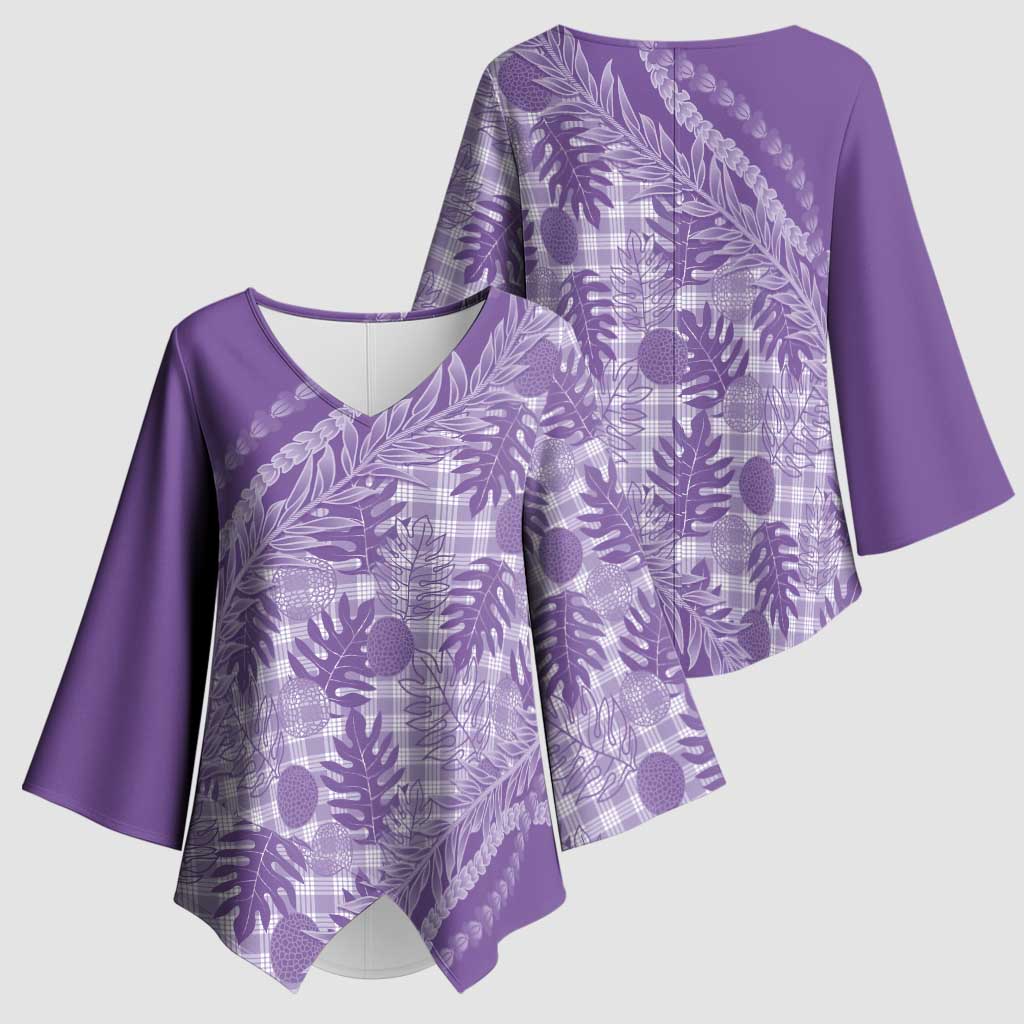 Hawaii Breadfruit Palaka Kimono Sleeve Blouse Poni Maile Lei - Polynesian Pride