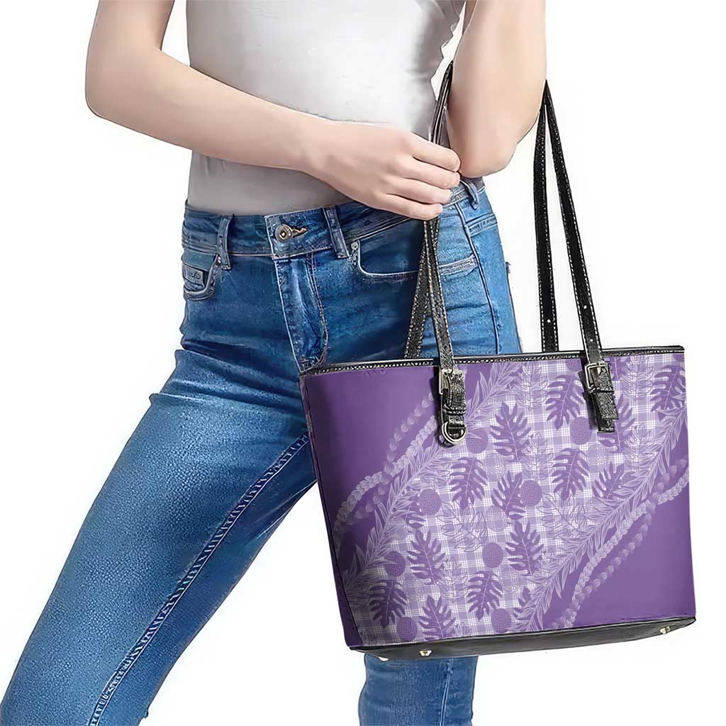 Hawaii Breadfruit Palaka Leather Tote Bag Poni Maile Lei - Polynesian Pride