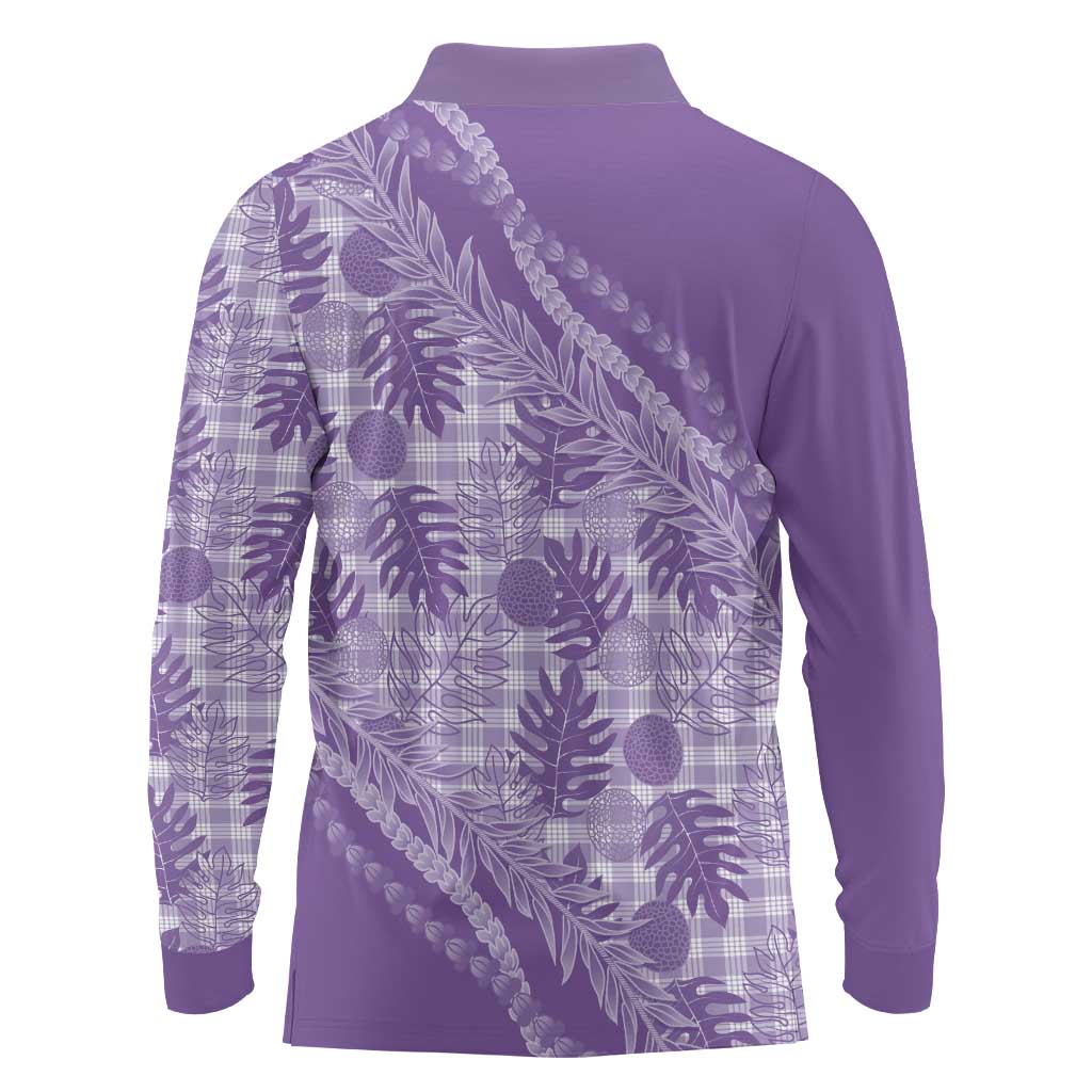 Hawaii Breadfruit Palaka Long Sleeve Polo Shirt Poni Maile Lei - Polynesian Pride